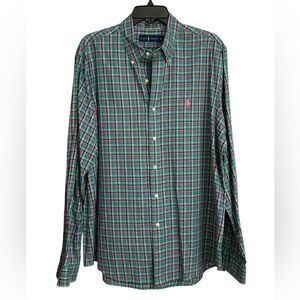 Ralph Lauren Plaid Button Down Shirt Men's Size XL Long Sleeve Green Pink Cotton